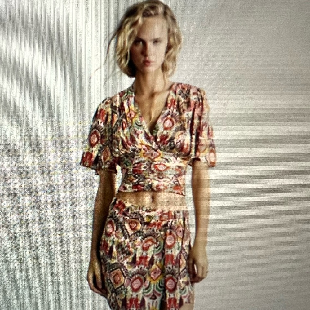 Zara ikat draped crop top